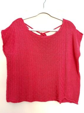 Women’s Pink Knit Sleeveless Cropped Top with Back Tie Detail